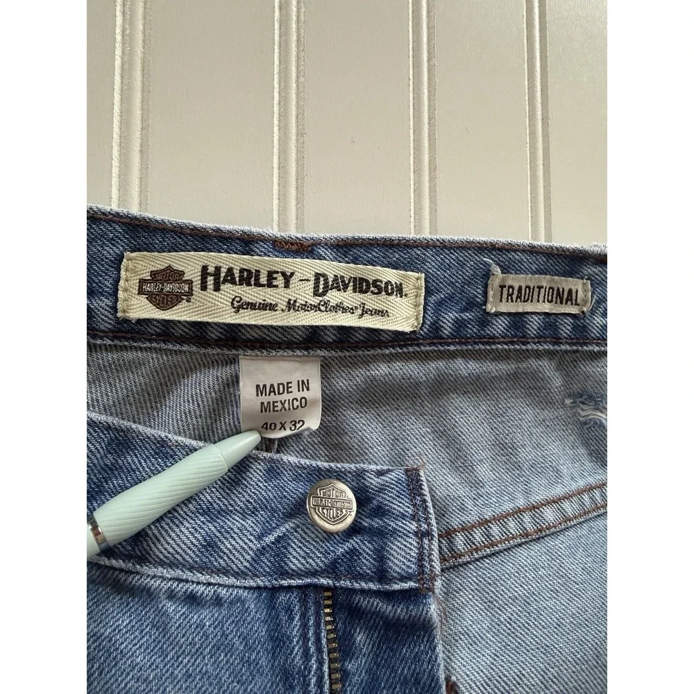 Harley-Davidson Men's Straight Leg Jeans‎ 40x32 Medium Wash Distressed